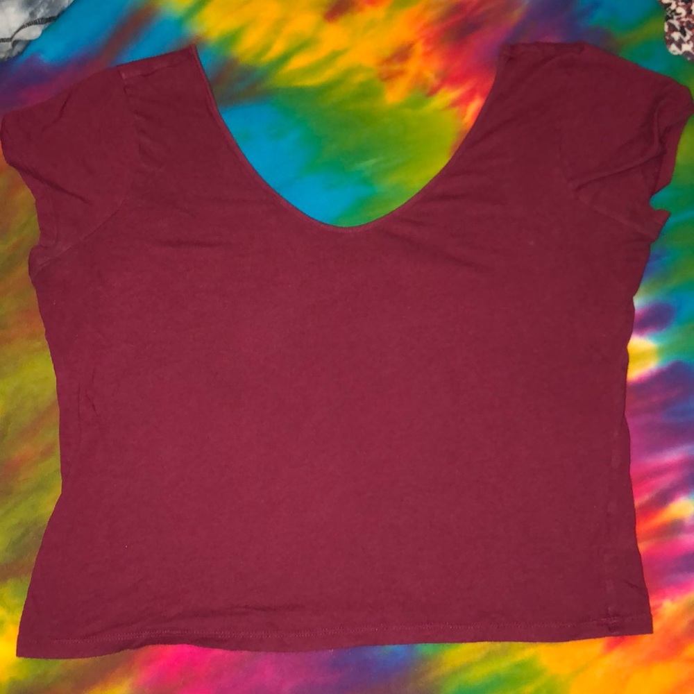 Express Maroon deep plunging crop top